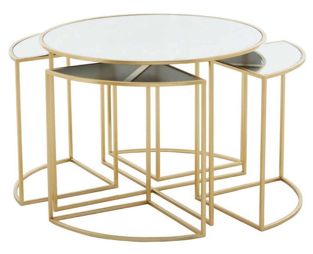 Vada Mirrored Top And Gold Round Nest Of Table Sets