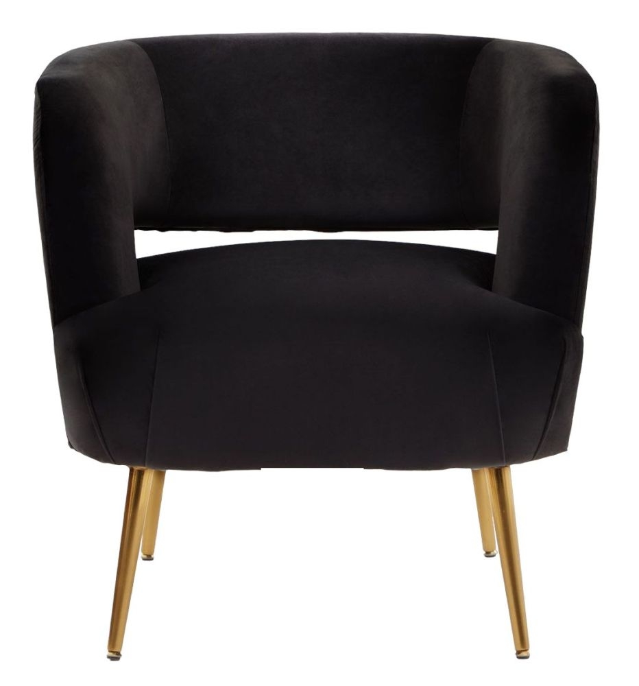 Rayne Black Accent Chair Velvet Fabric Upholstered With Gold Metal Legs