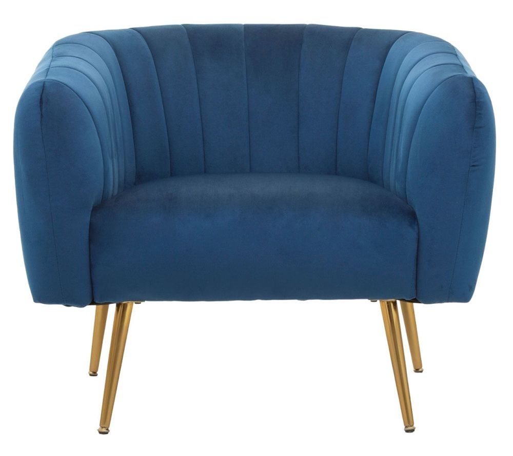 Rayne Blue Armchair Velvet Fabric Upholstered With Gold Metal Legs