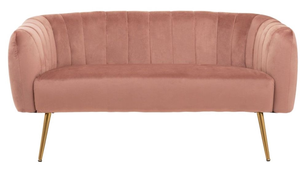 Rayne Pink 2 Seater Sofa Velvet Fabric Upholstered With Gold Metal Legs