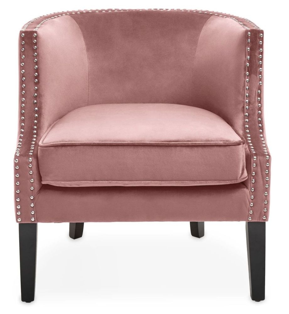 Rayne Pink Studded Accent Chair Velvet Fabric Upholstered With Black Wooden Legs