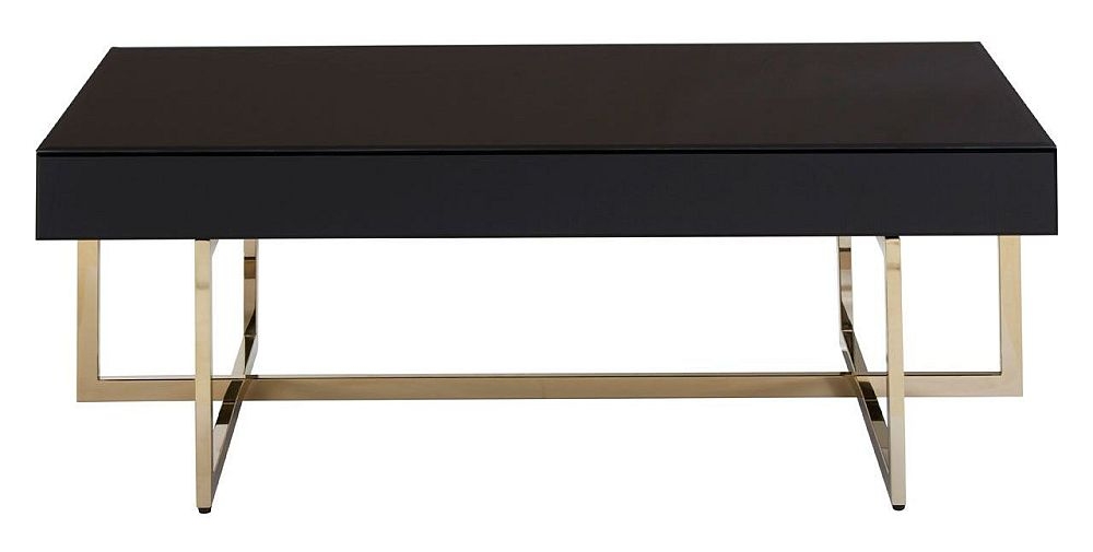 Rosalyn Black Glass Top Coffee Table With Gold Stainless Steel Legs