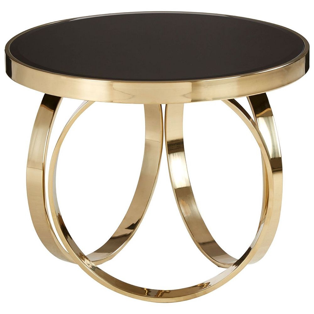 Rosalyn Black Glass Top Round Coffee Table With Ring Gold Base