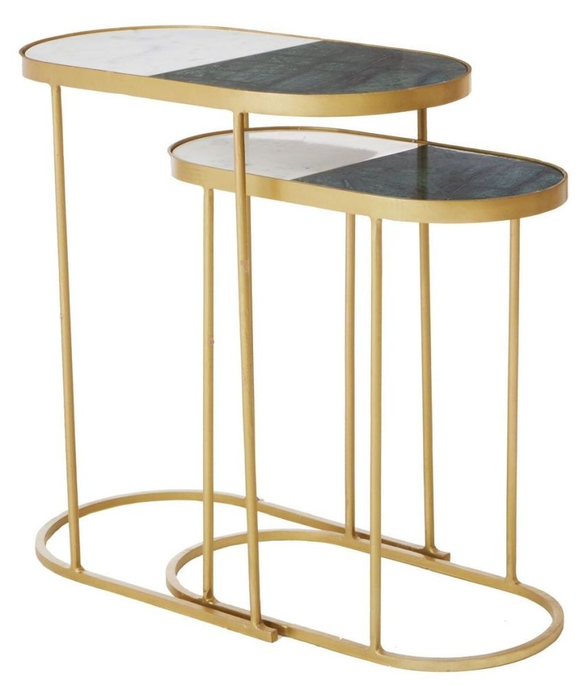 Harmoni Marble Top And Gold Industrial Side Table Set Of 2