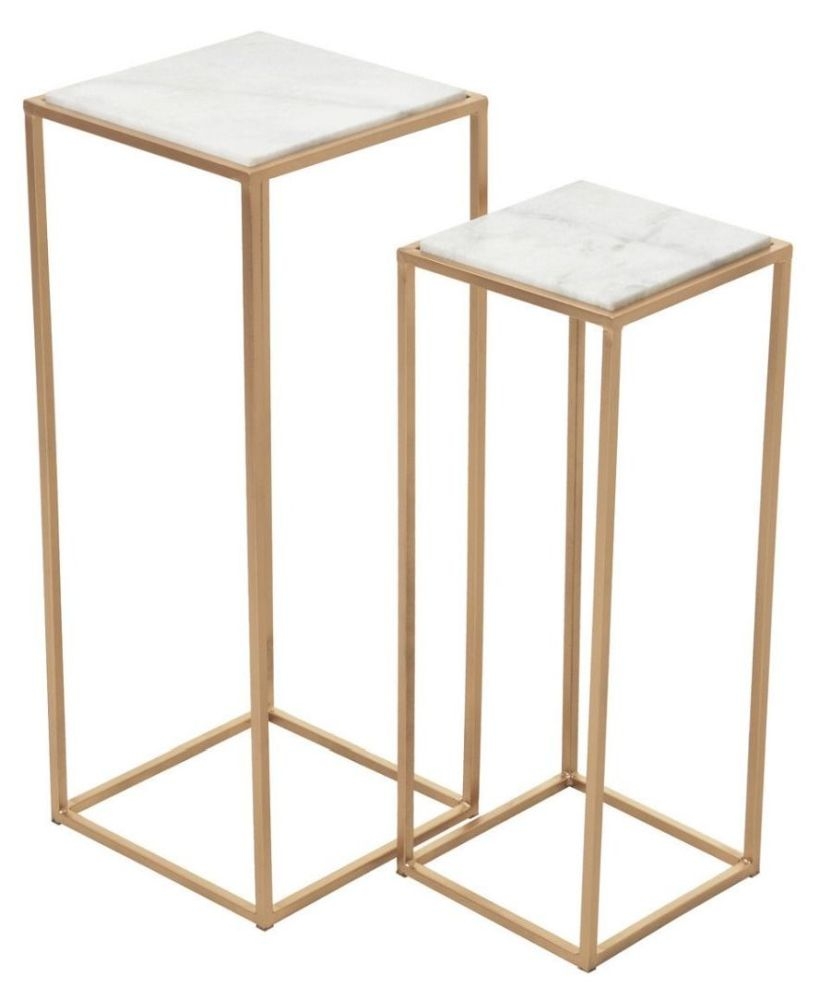 Linda White Marble Top And Gold Square Side Table Set Of 2