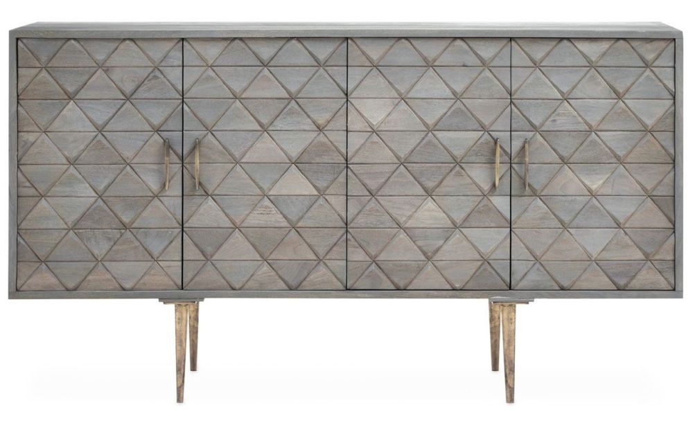 Aliya Mango Wood Geometric Medium Sideboard 152cm W With 4 Doors