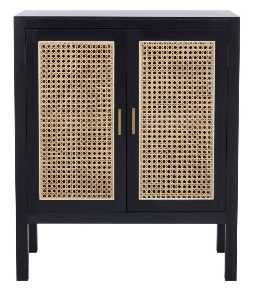 Ashlynn Black Compact Sideboard 75cm W With 2 Rattan Doors