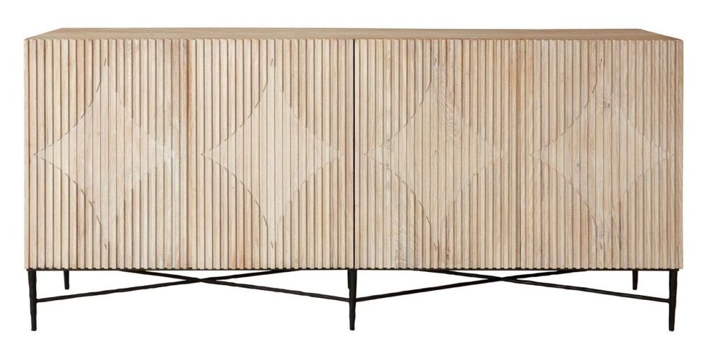 Ensley Natural Elm Wood Extra Large Sideboard 200cm W With 4 Doors
