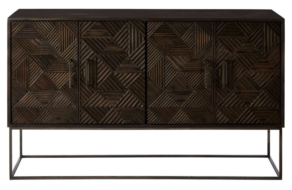 Galilea Solid Mango Wood Geometric Medium Sideboard 150cm W With 4 Doors