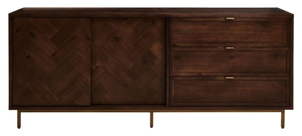 Jaylah Dark Brown Herringbone Large Sideboard 180cm W With 2 Doors And 3 Drawers