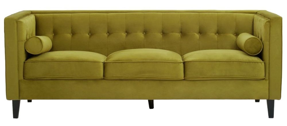 Averi Olive 3 Seater Sofa Velvet Fabric Upholstered