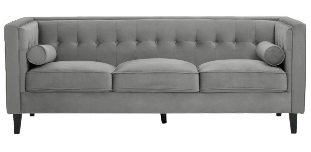 Jessie Grey 3 Seater Sofa Velvet Fabric Upholstered