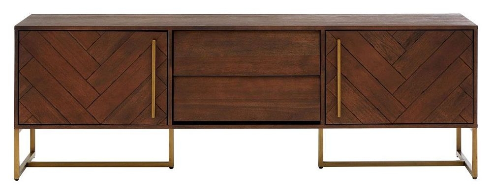 Gwen Brown Acacia Wood Herringbone Tv Unit 180cm Stand Upto 65in Plasma Tv 2 Doors 2 Drawers