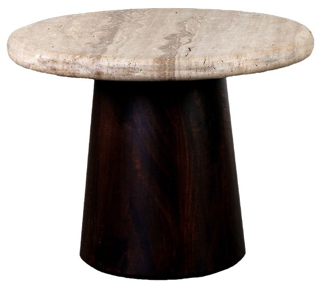 Utah Travertine Marble And Walnut Round Coffee Table