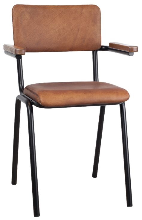 Schoolchair Light Brown Buffalo Leather Dining Armchair Sold In Pairs