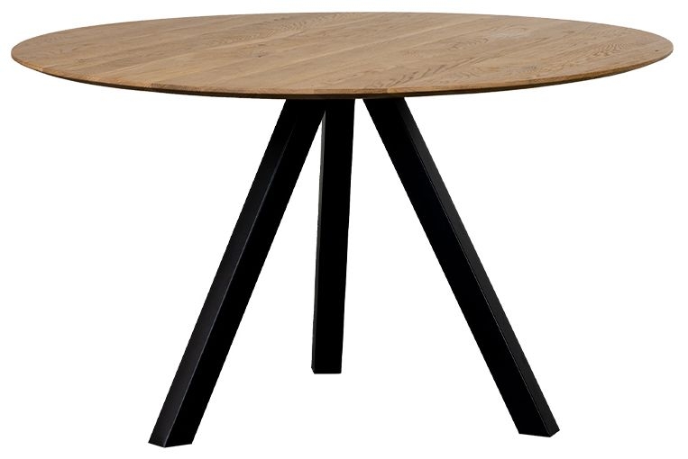 Atlanta Natural Oak 130cm Round Dining Table With Black Tripod Legs