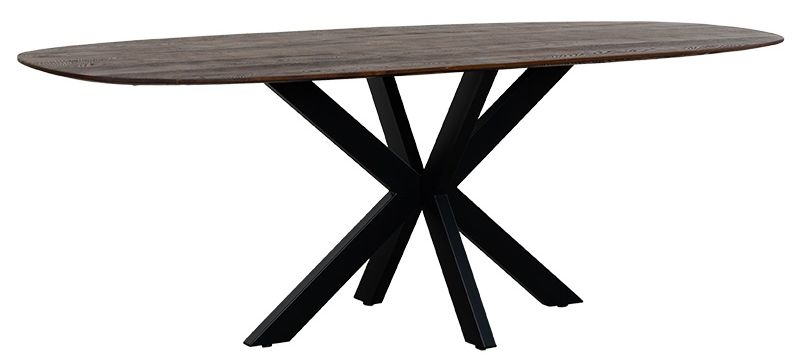 Kinsley Walnut 220cm Oval Dining Table With Black Spider Legs