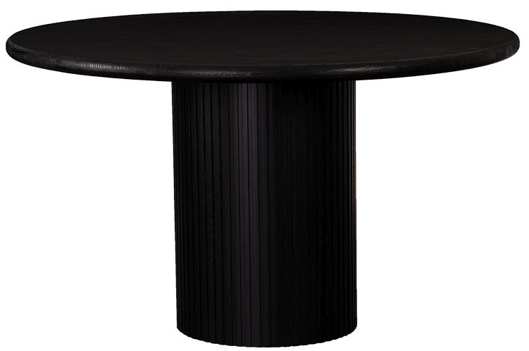 Wilmington Black Oak 130cm Round Dining Table With Fluted Ribbed Drum Base