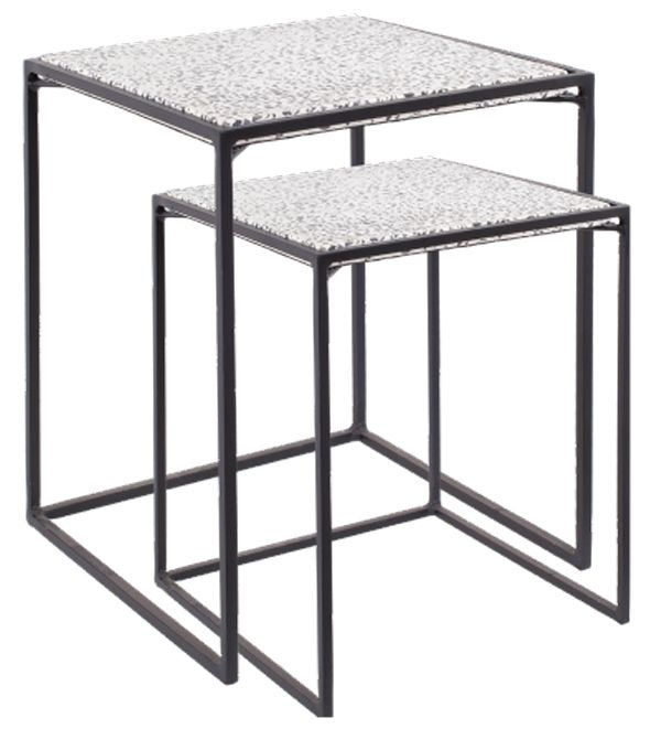 Tabia White Stone And Black Square Side Table Set Of 2