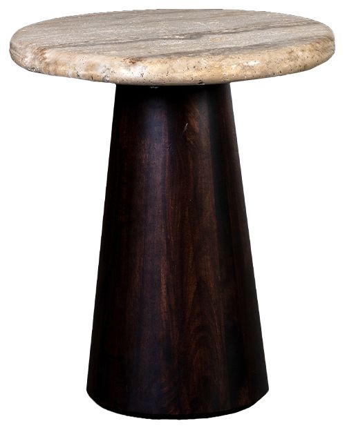 Utah Travertine Marble And Walnut Round Side Table