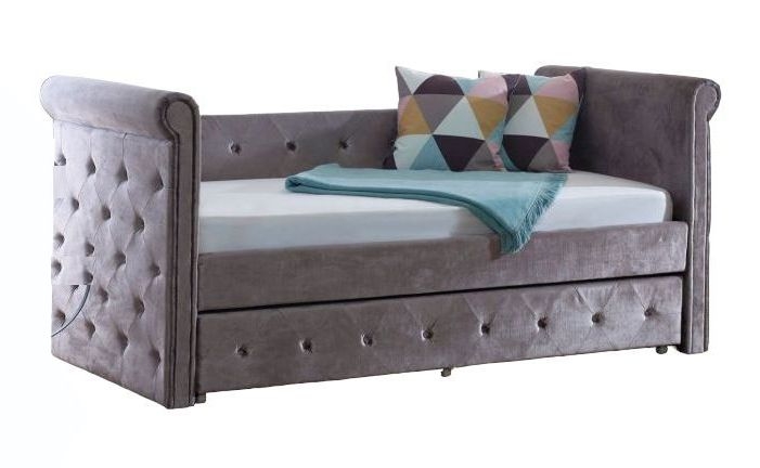 Limelight Zodiac Plush Silver Velvet Day Bed With Guest Bed