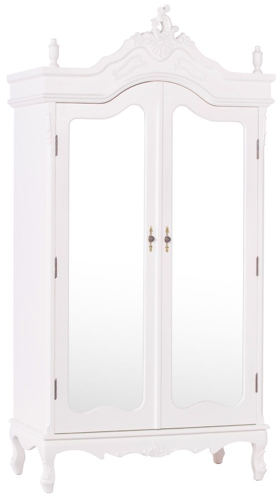 French Style Cream Mirror Armoire Wardrobe 2 Door