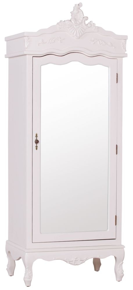 French Style Cream Mirror Armoire Wardrobe 1 Door