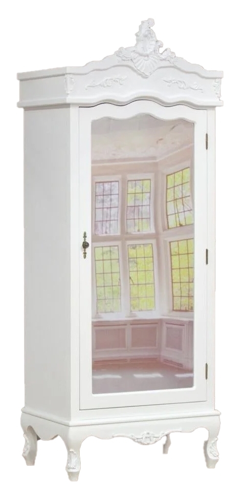 French Style White Mirror Armoire Wardrobe 1 Door