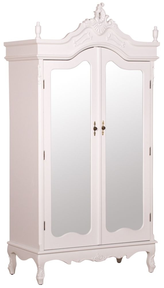French Style White Mirror Armoire Wardrobe 2 Door