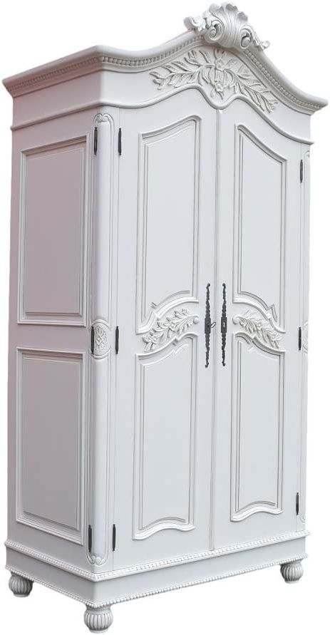 French Style Chateau White Carved Armoire Wardrobe 2 Door