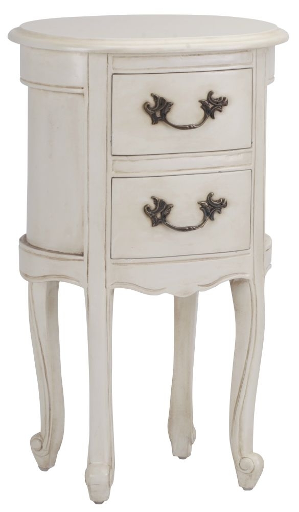 Aged French Style Ivory Oval Bedside Table