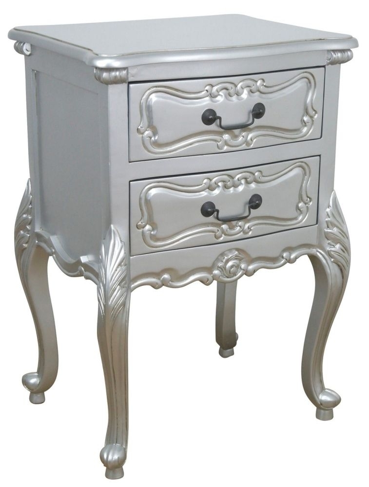Rococo French Style Silver Carved Bedside Table