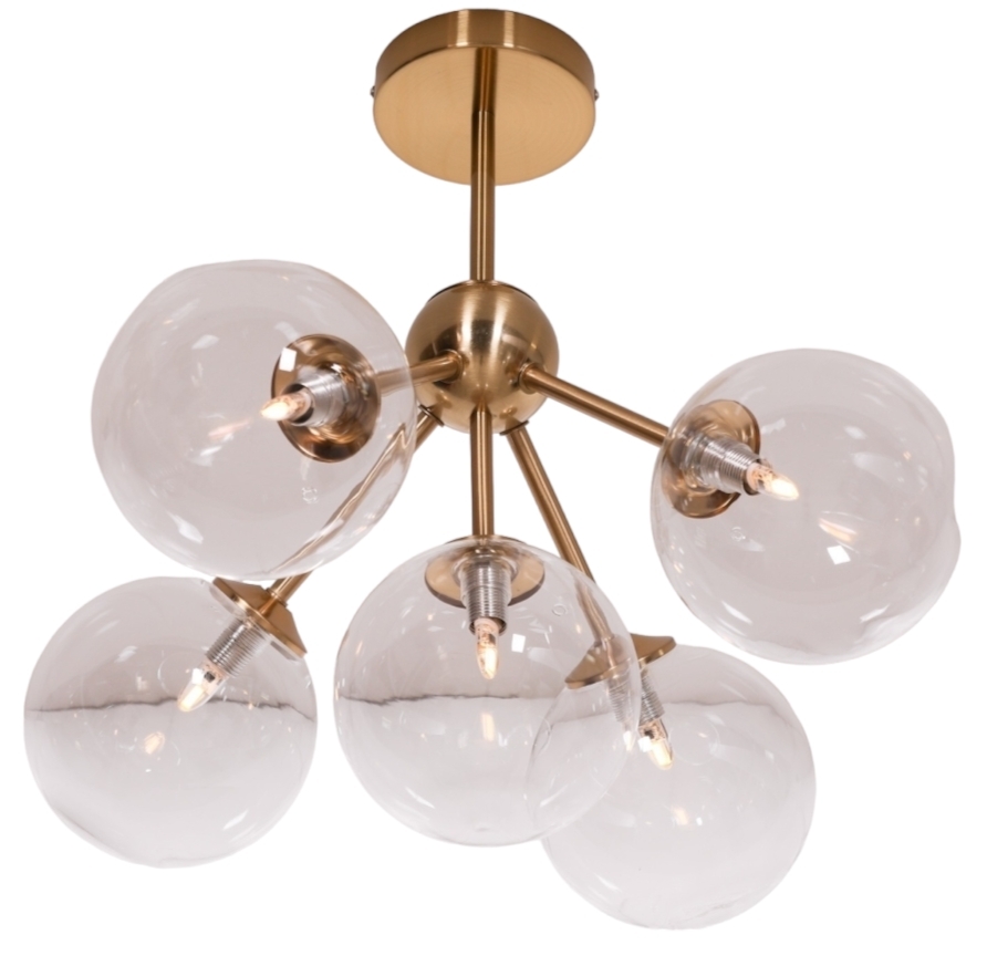 Gold Satin Deco Sputnik Glass 5 Arm Ball Ceiling Light