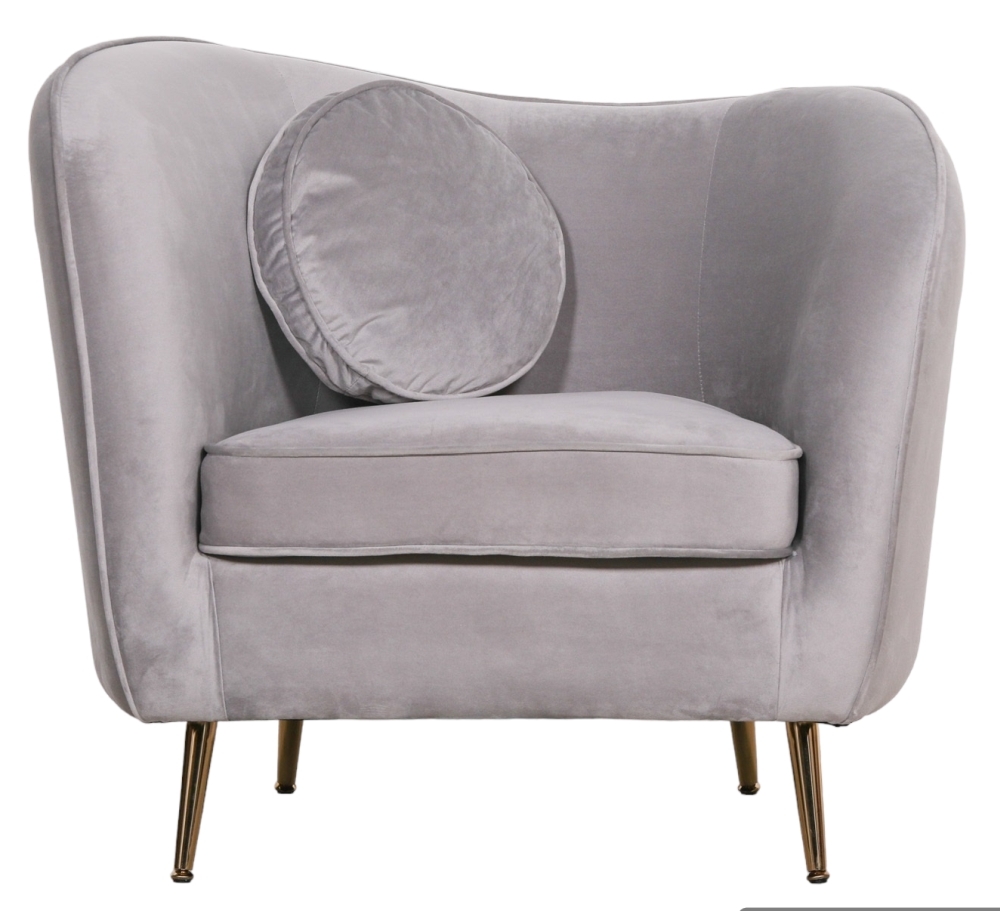 Grey Velvet Armchair With Cushion