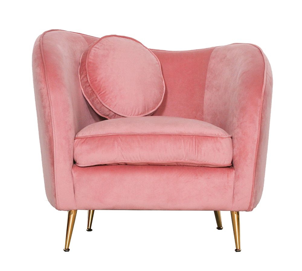 Pink Velvet Armchair With Cushion