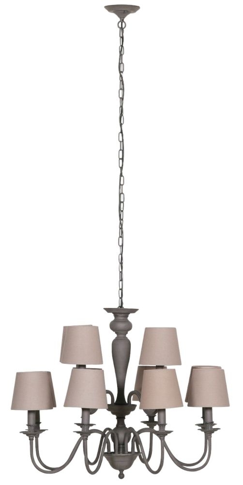 French Style Grey 12 Branch Chandelier With Shade