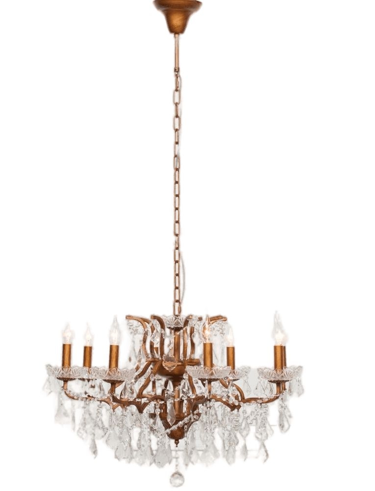 French Style Gold 8 Branch Shallow Cut Glass Chandelier
