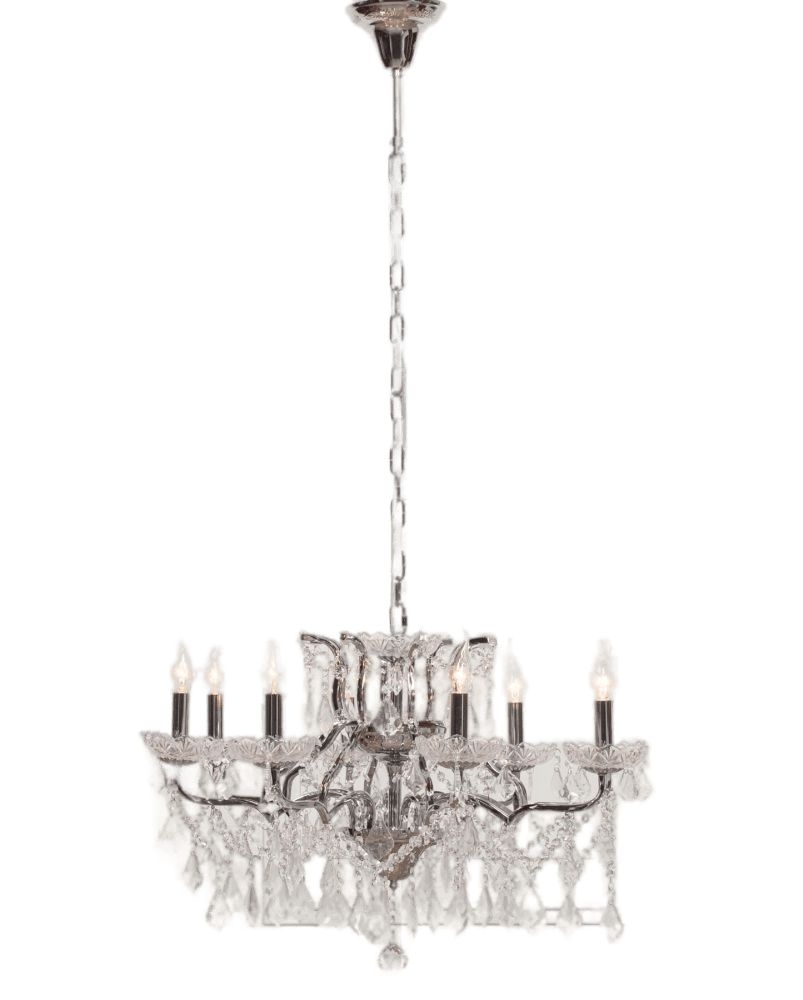 French Style Chrome 8 Branch Shallow Cut Glass Chandelier