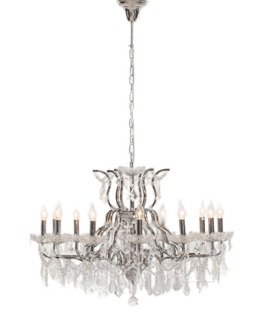 French Style Chrome 12 Branch Shallow Cut Glass Chandelier