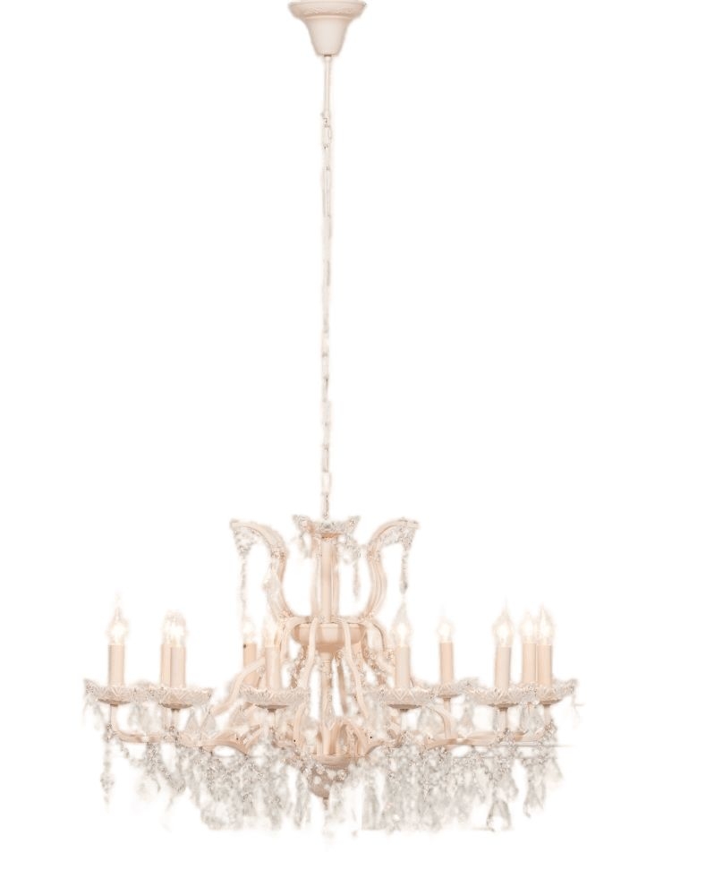 French Style Large Peach Cream 12 Branch Shallow Cut Glass Chandelier