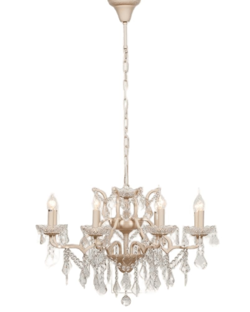 French Style Peach Cream 8 Branch Shallow Cut Glass Chandelier