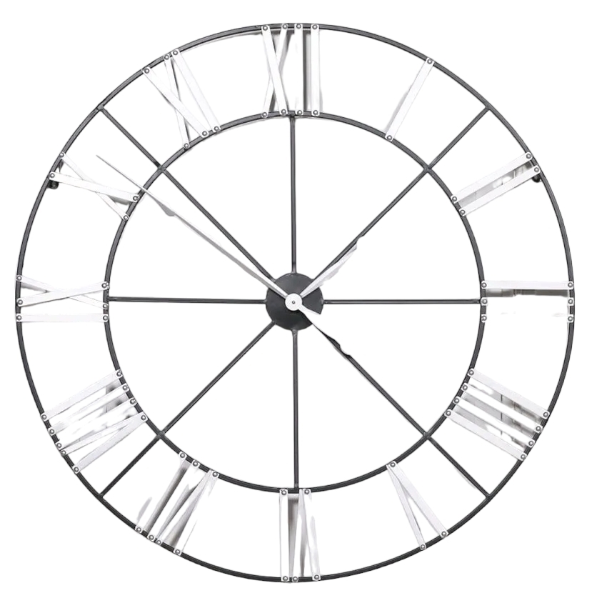 Large Silver Metal Numerals Wall Clock 102cm X 102cm