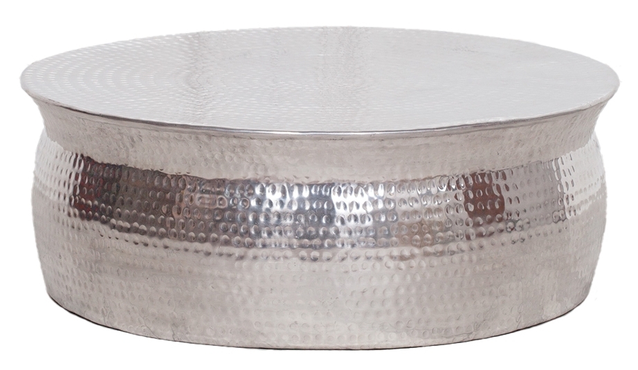 Silver Aluminium Hammered Round Coffee Table