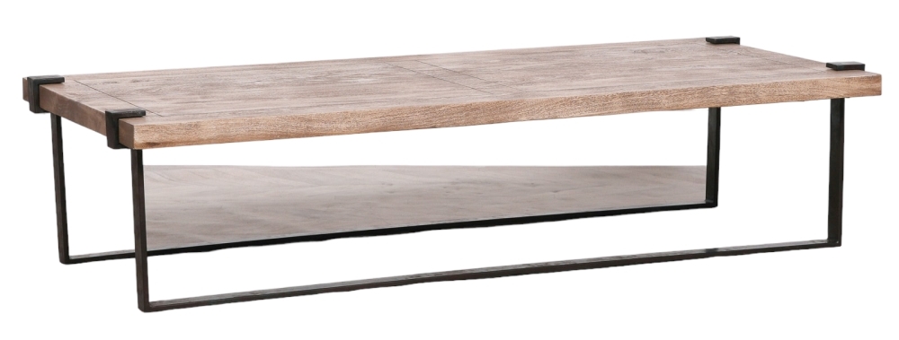 Industrial Wrought Natural Rustic Wood Top With Iron Coffee Table