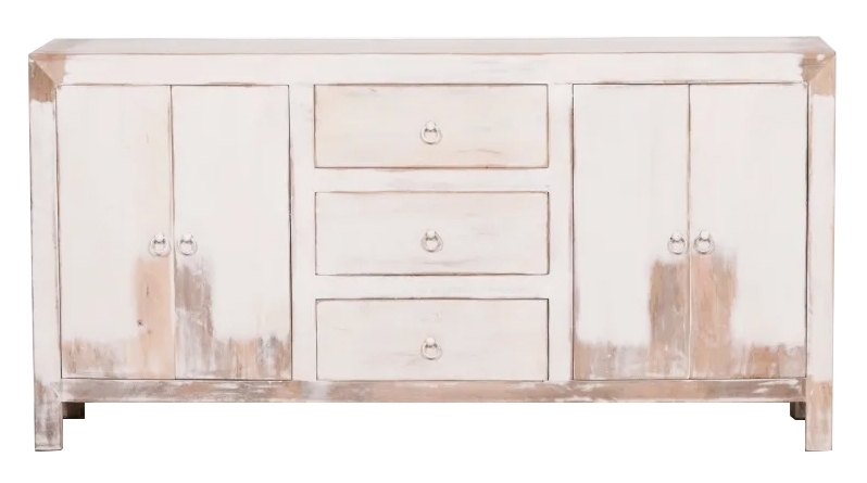 Distressed White Oriental 4 Door Sideboard