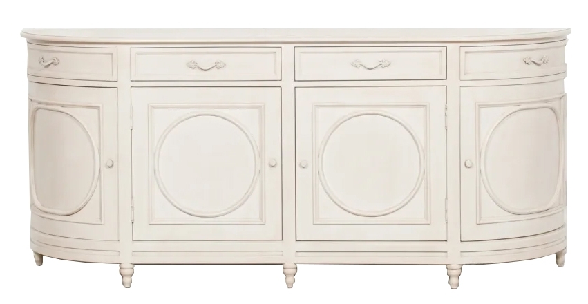 French Style Aged 4 Door Ivory Sideboard