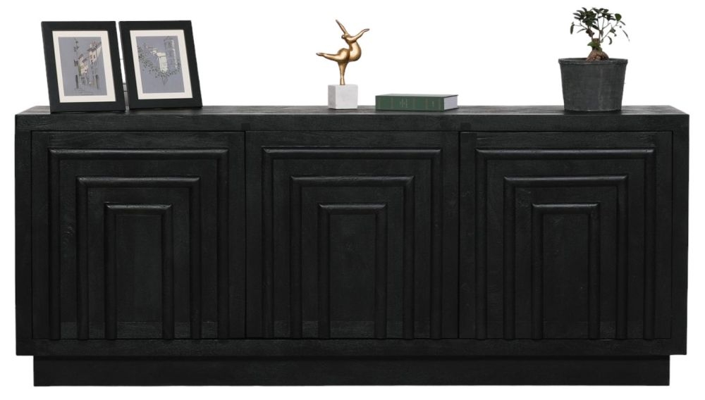 Contemporary Black Wooden 3 Door Sideboard