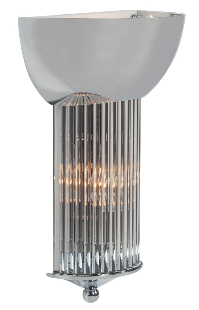 Chrome And Glass Flutes Wall Light With Uplight