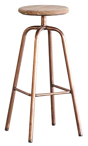 Cop Teak Wood And Antique Copper Round Barstool Sold In Pairs