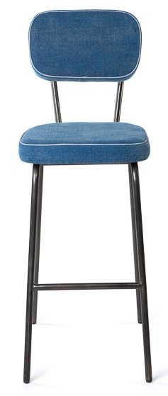 Girly Blue Fabric And Black Barstool Sold In Pairs
